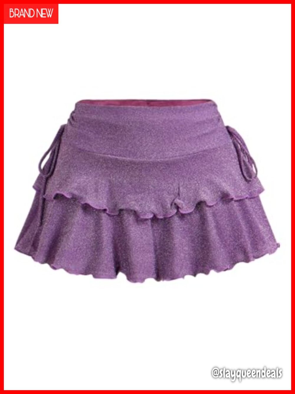 Glitter Ruffle Mini Skirt High Waist A Line Tiered Layered Built In Shorts